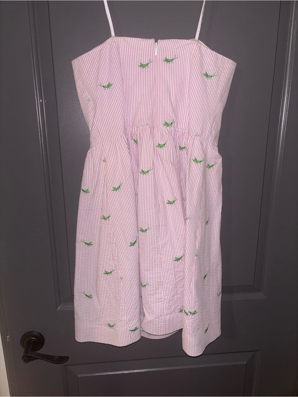 Lilly Pulitzer Pink Seersucker Spaghetti Strap Dress with Green Embroidery - Picture 2 of 2